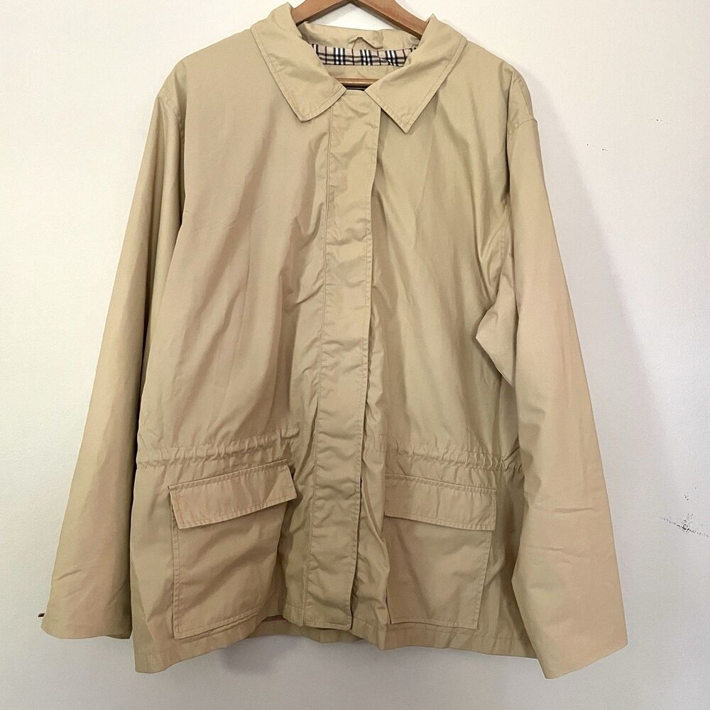 Cabela’s Women’s Barn Chore Coat 2X Tan Nylon Drawstring Waist Full Zip Snaps
